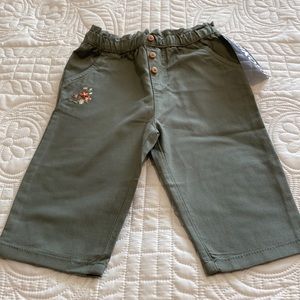 Green flower stitched pants